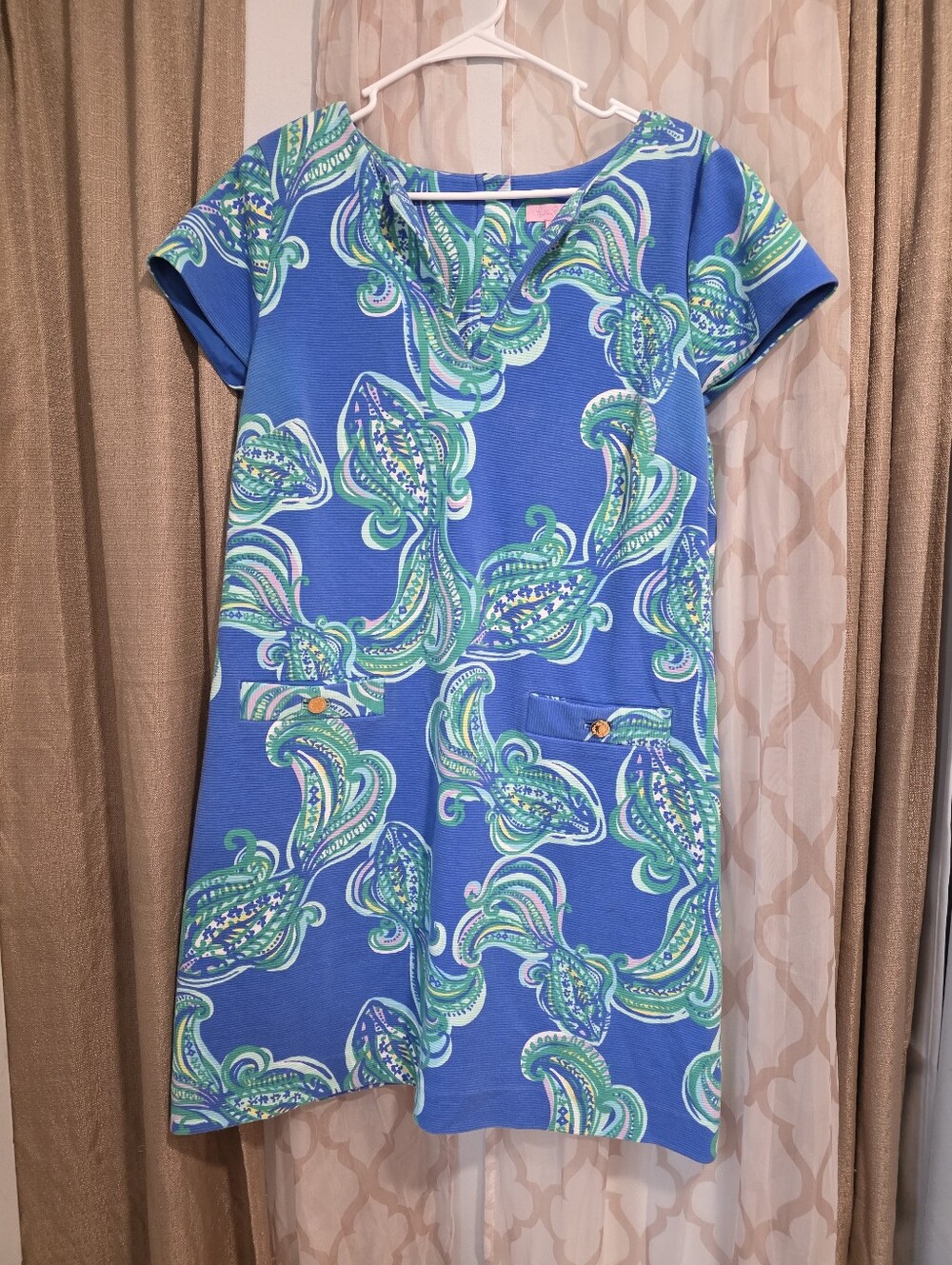 Lilly Pulitzer XL Don't Be Koi Layton Shift Dress V Neck
